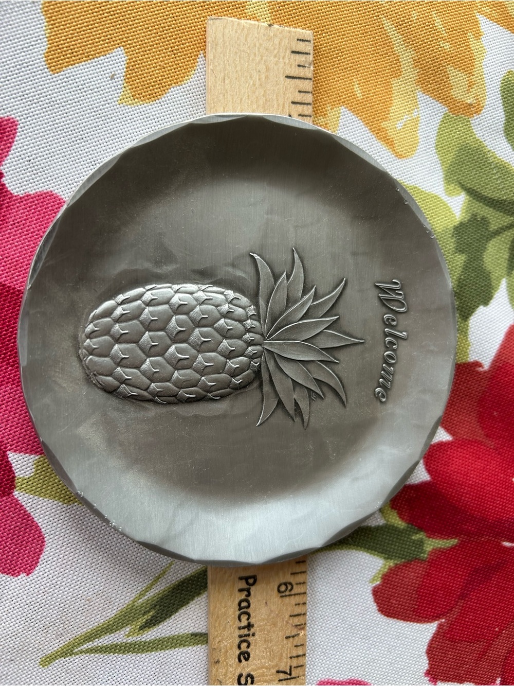 Wendell August Pineapple 'Welcome' Decorative Metal Trinket Dish 4-1/2”